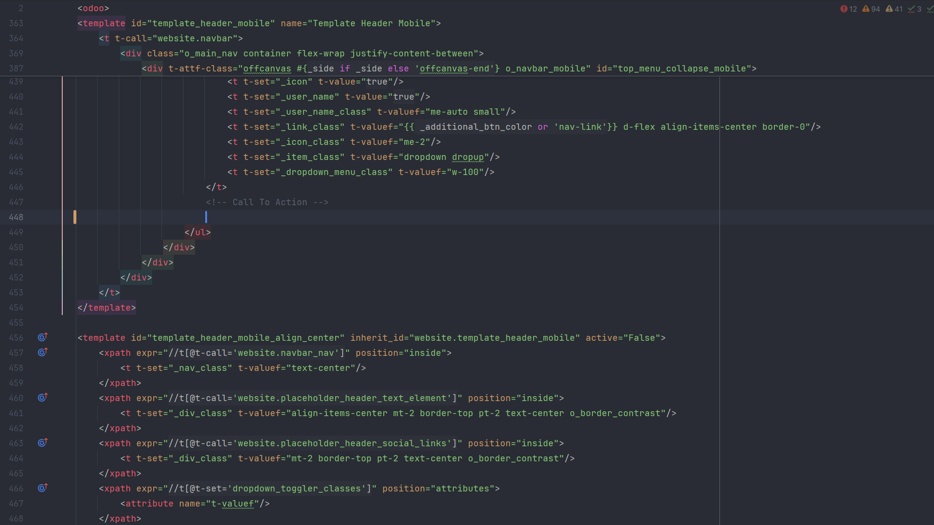 Ctrl+clicking an external id declared in a <template>