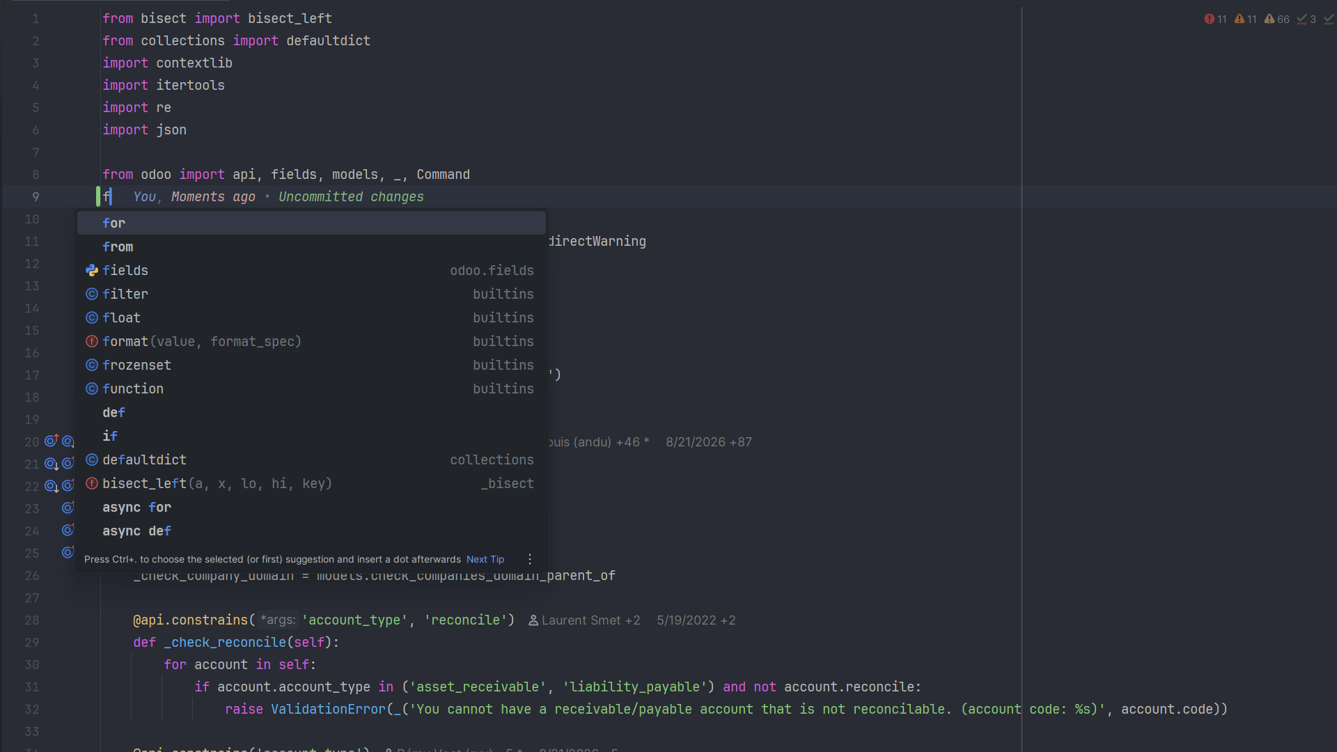Odoo DevKit resolving and completing an import from another addon