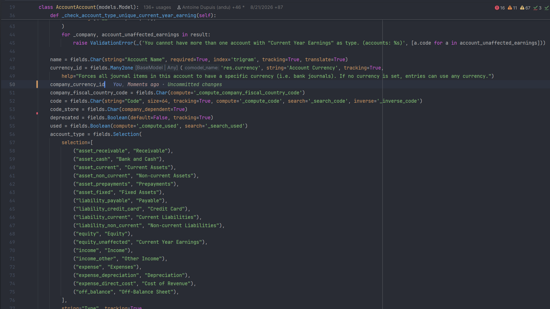 Odoo DevKit flagging a field outside the addon's depends chain