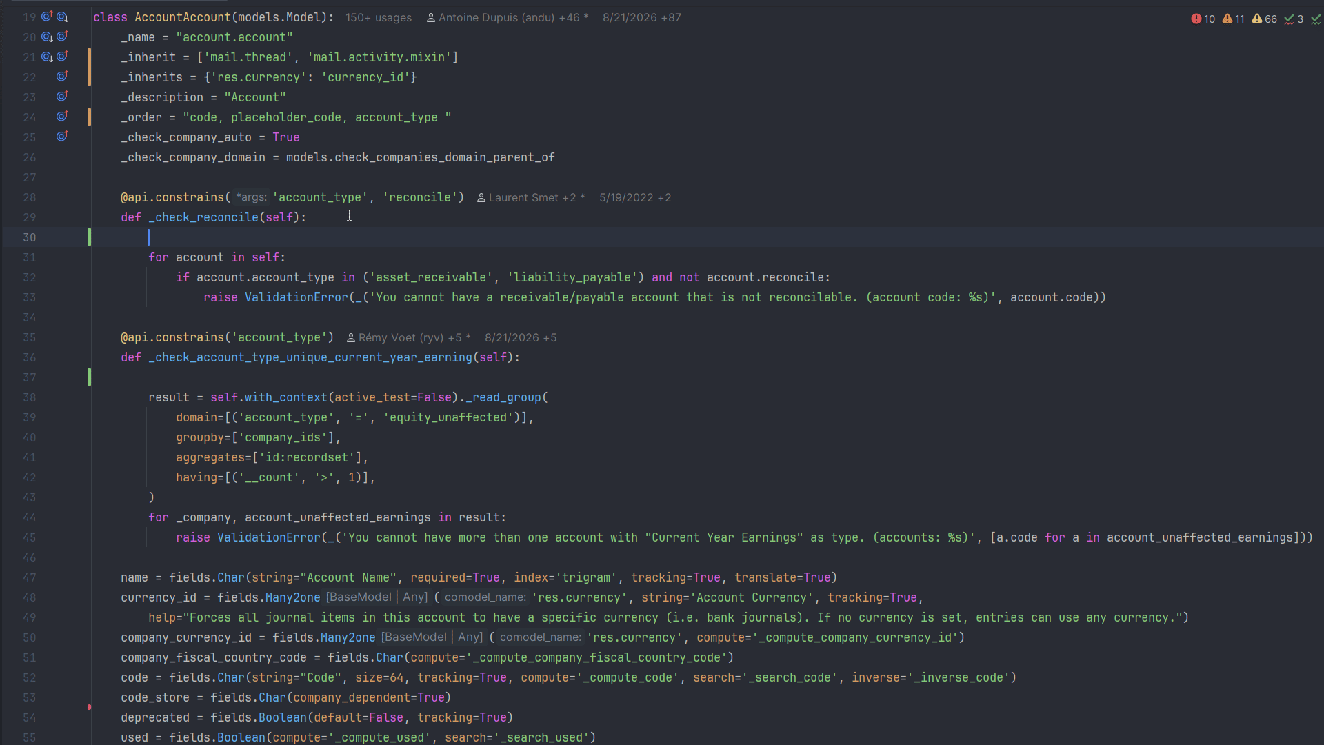 Odoo DevKit merging a model's _inherit classes into one completion popup