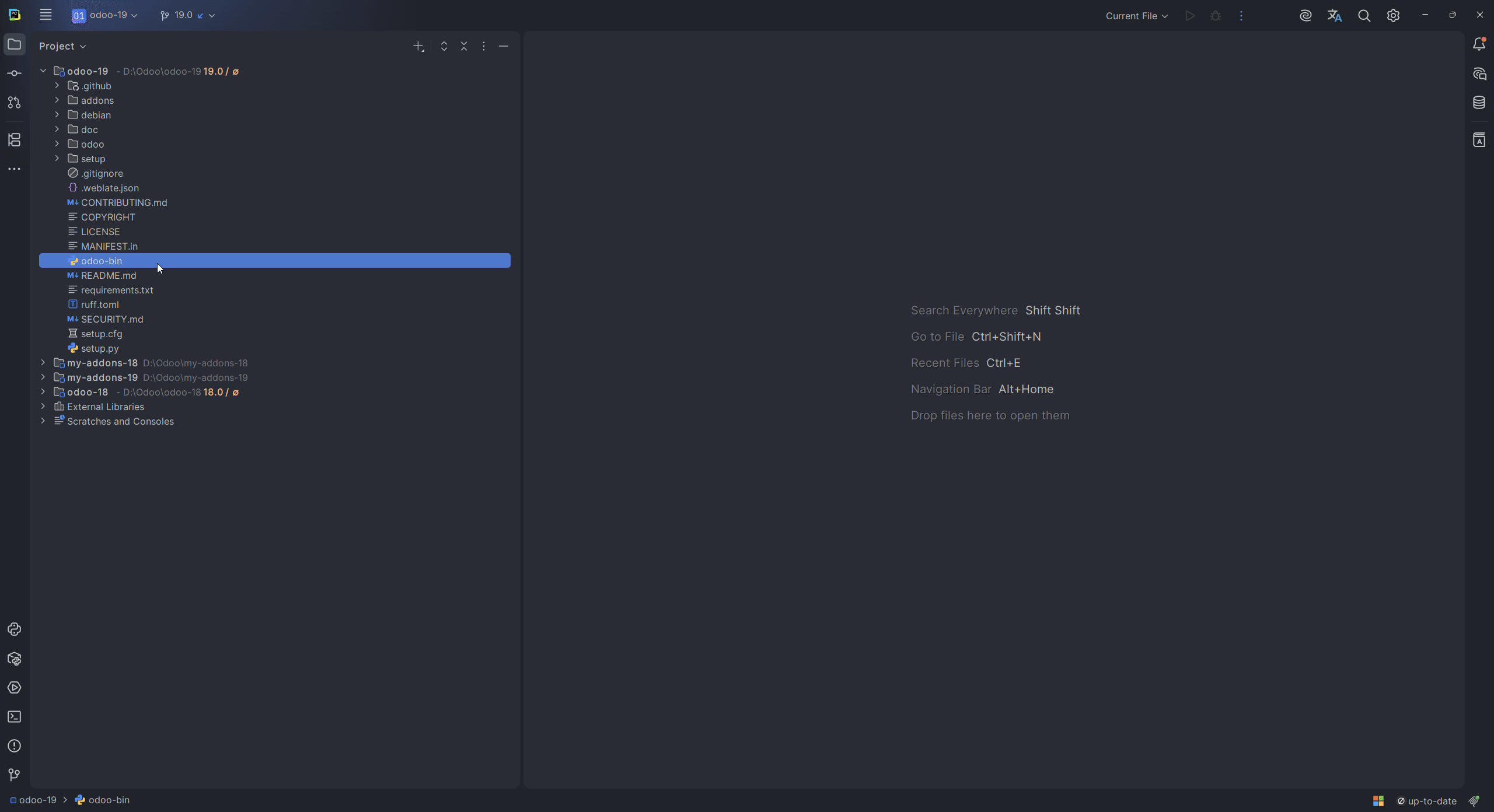 Odoo DevKit finding a launcher and creating an Odoo run configuration