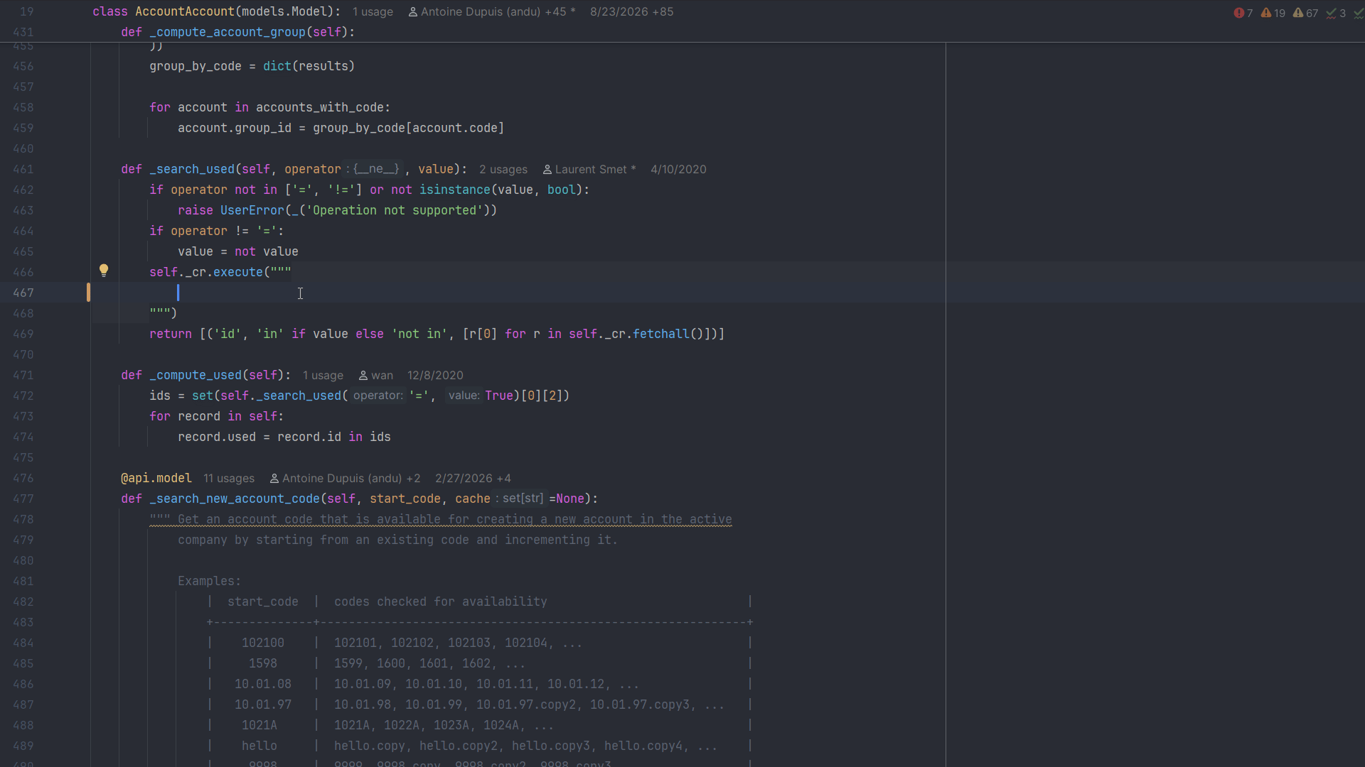 Odoo DevKit adding PostgreSQL support to an Odoo cursor query, completing Odoo tables and navigating from a SQL column to its Python field